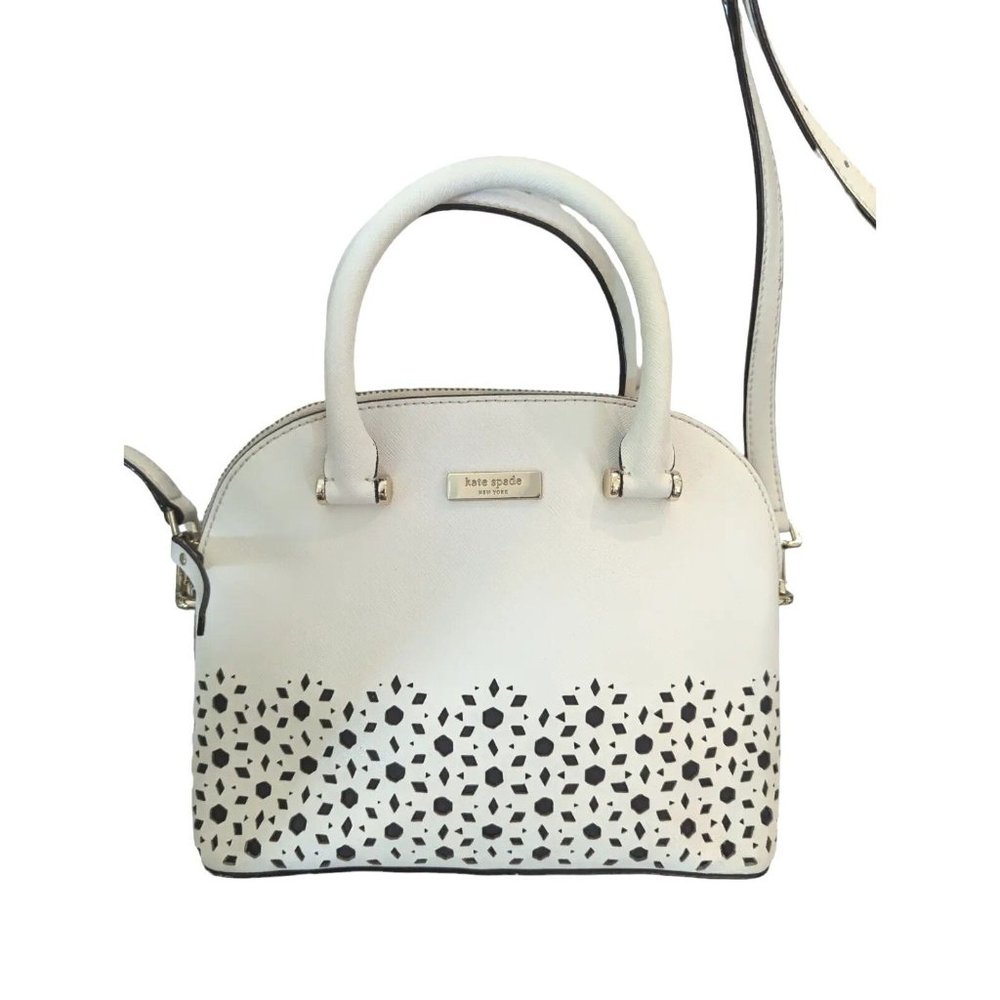 Kate Spade Newman Drive Mini Carli Cement Cream White Floral Cut Crossbody Bag - Picture 2 of 15